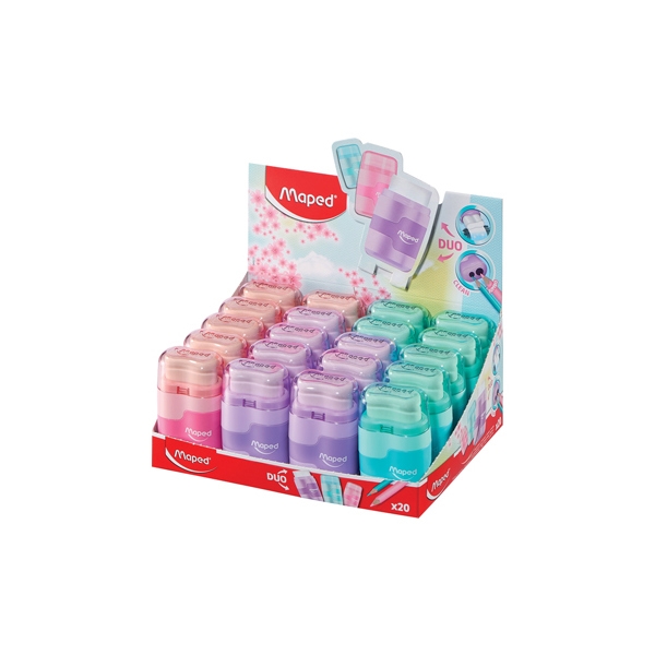 Sharpener & Eraser - Pastel 2 in 1 Pencil sharpener (2 holes) & eraser - (Maped)