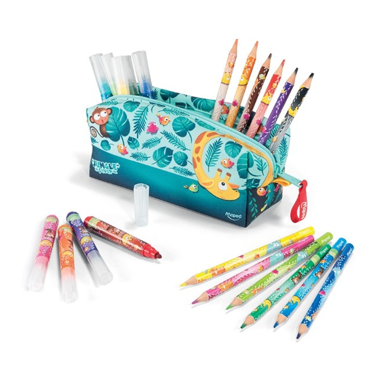 Pencil Cases - Jungle Fever Pocket with Pens & Pencils - (Maped)