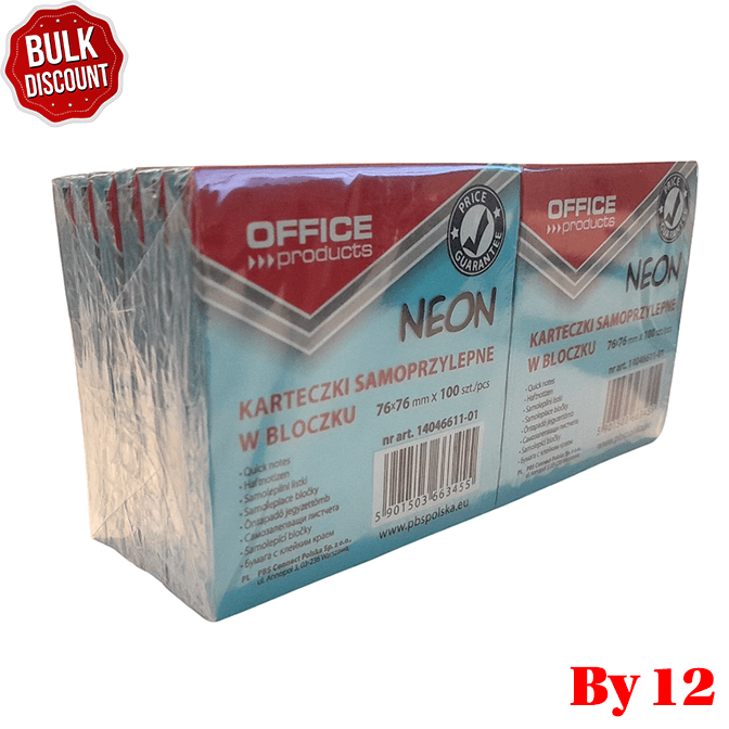 BULK DISCOUNT: Pack of 12 Neon Sticky Note Blocks - (Office)