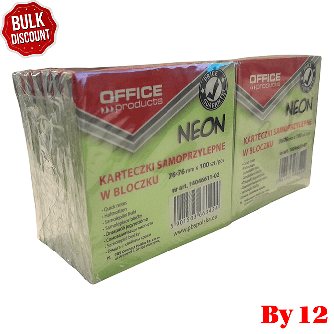 BULK DISCOUNT: Pack of 12 Neon Sticky Note Blocks - (Office)