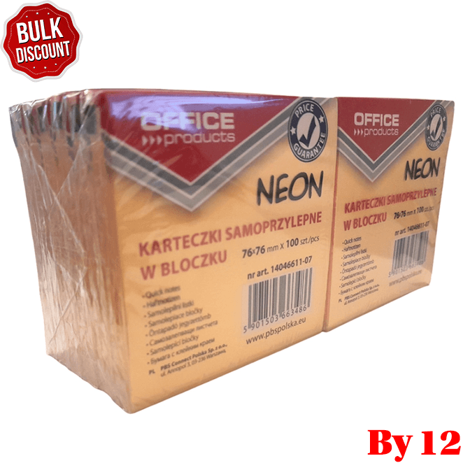 BULK DISCOUNT: Pack of 12 Neon Sticky Note Blocks - (Office)