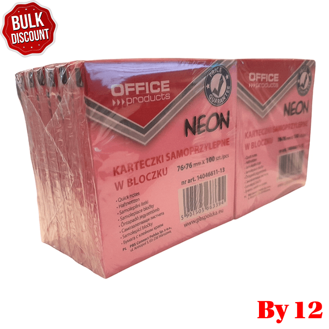 BULK DISCOUNT: Pack of 12 Neon Sticky Note Blocks - (Office)