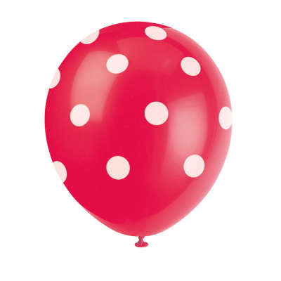 Balloons - Pack of 6 Polka Dot Red Balloons - (Unique)