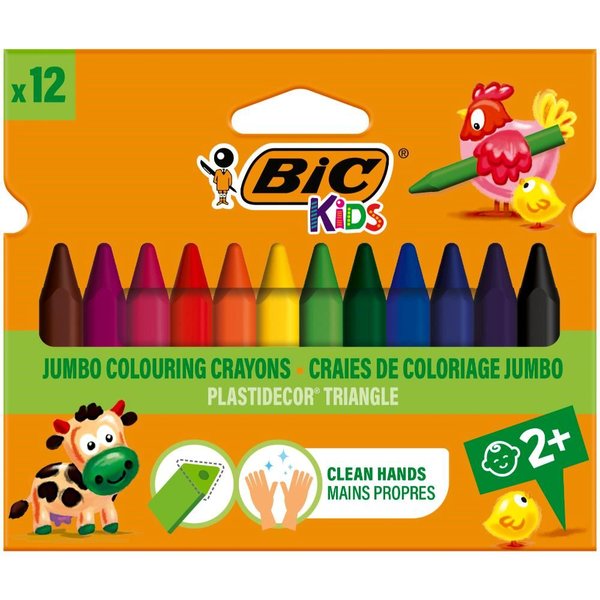 Crayons - Jumbo Triangular Plastic Crayons By 12 - (Bic)