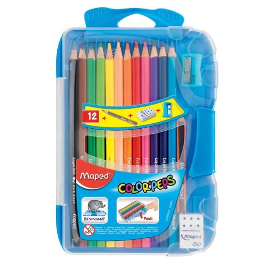 Colouring Pencils - Pack of 12 with Pencil, Eraser and Sharpener - (Maped)