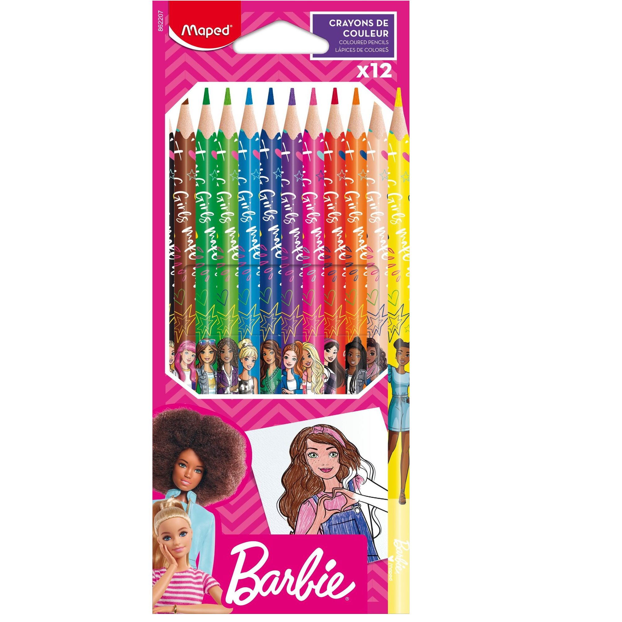 Colouring Pencils - Barbie Colouring Pencils Pack of 12 - (Maped)