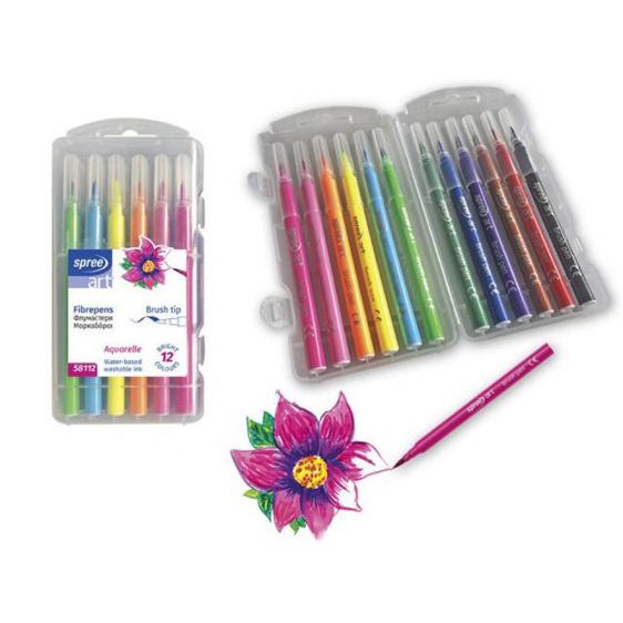 Markers – Water Based Brush Tip Fibrepens – (Spree) - By 12