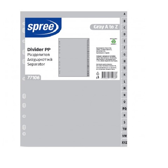 Dividers - Grey Alphabetical Dividers - (Spree)
