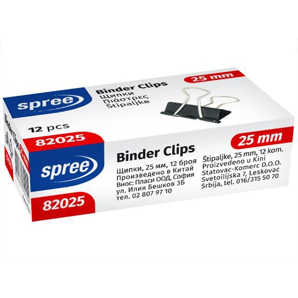 Clips - Box of 12pcs 25mm Binder Clips - (Spree)