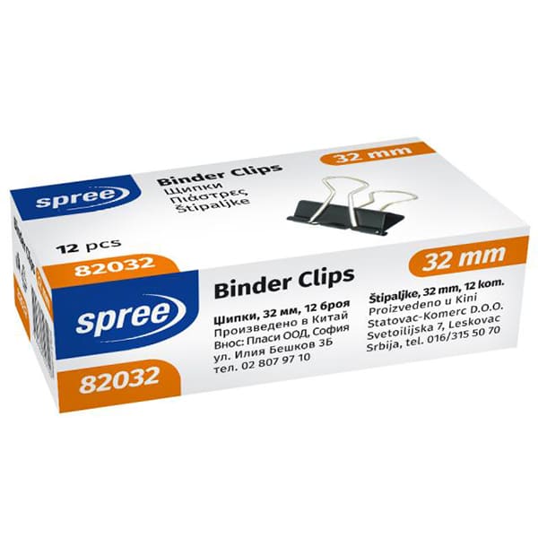 Clips - Box of 12pcs 32mm Binder Clips - (Spree)