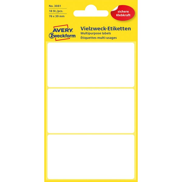 Labels - Multipurpose labels - (Avery Z-weckfrom) - 76mmX39mm 18pcs
