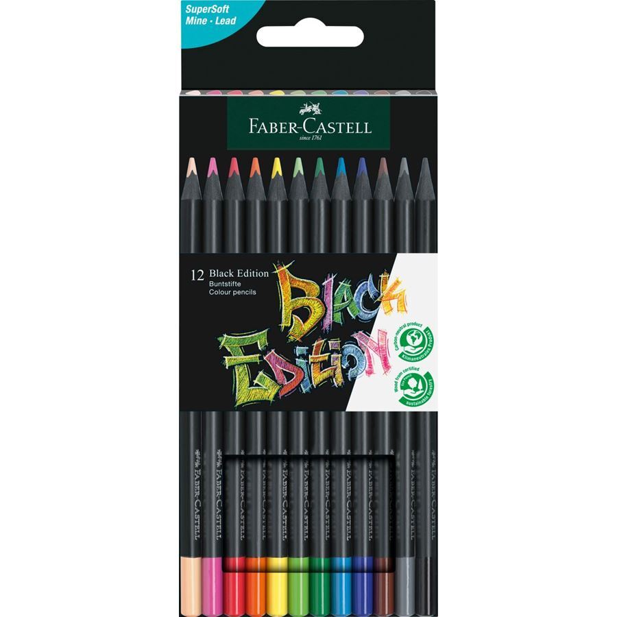 Colouring Pencils - Colouring Pencils Pack of 12 Black Edition - (Faber Castell)