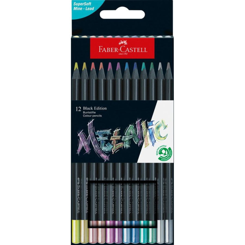Colouring Pencils - Metallic Colouring Pencils Pack of 12 Black Edition - (Faber Castell)
