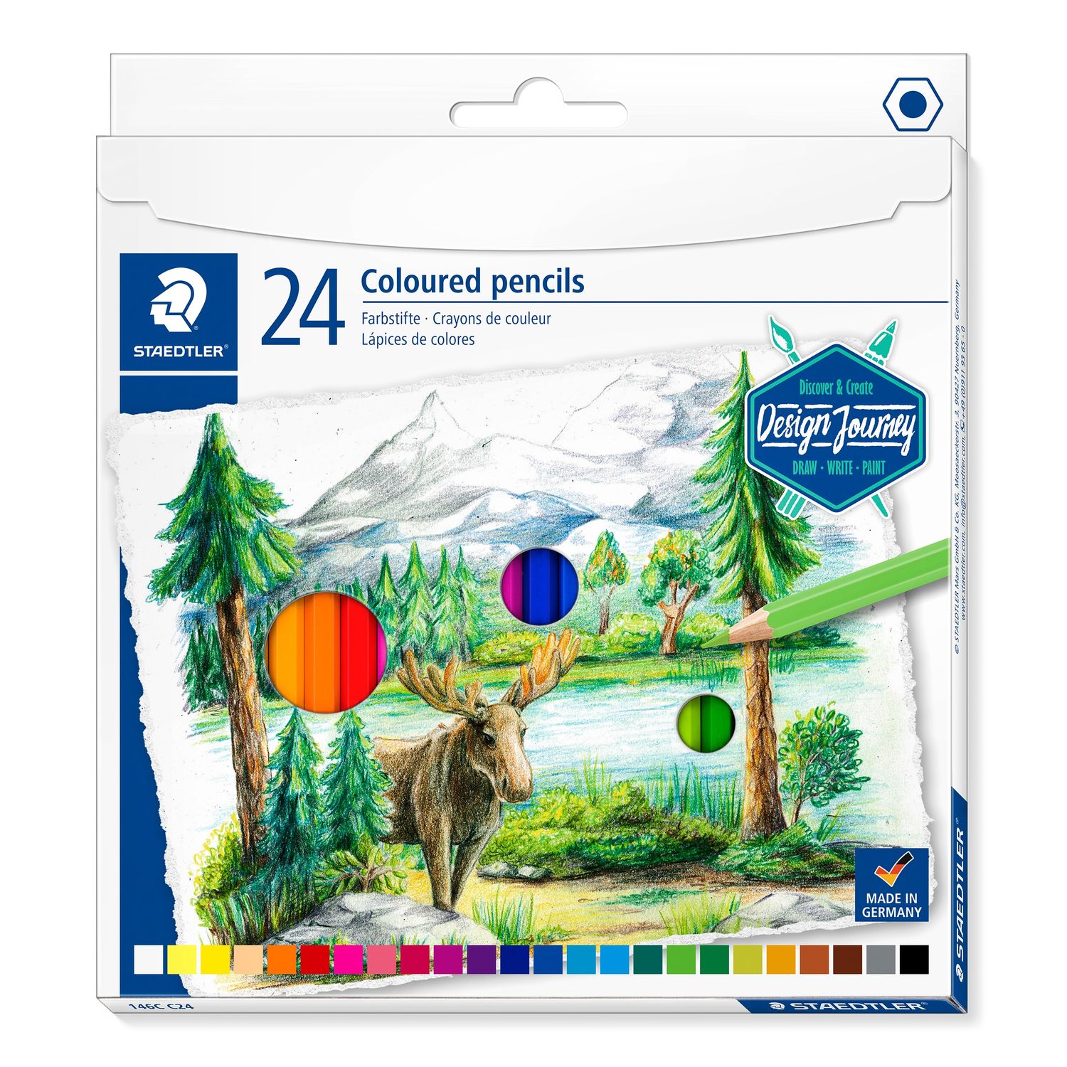 Colouring Pencils - Design Journey Colouring Pencils in a Tin Box - (Staedtler) - Pack of 24