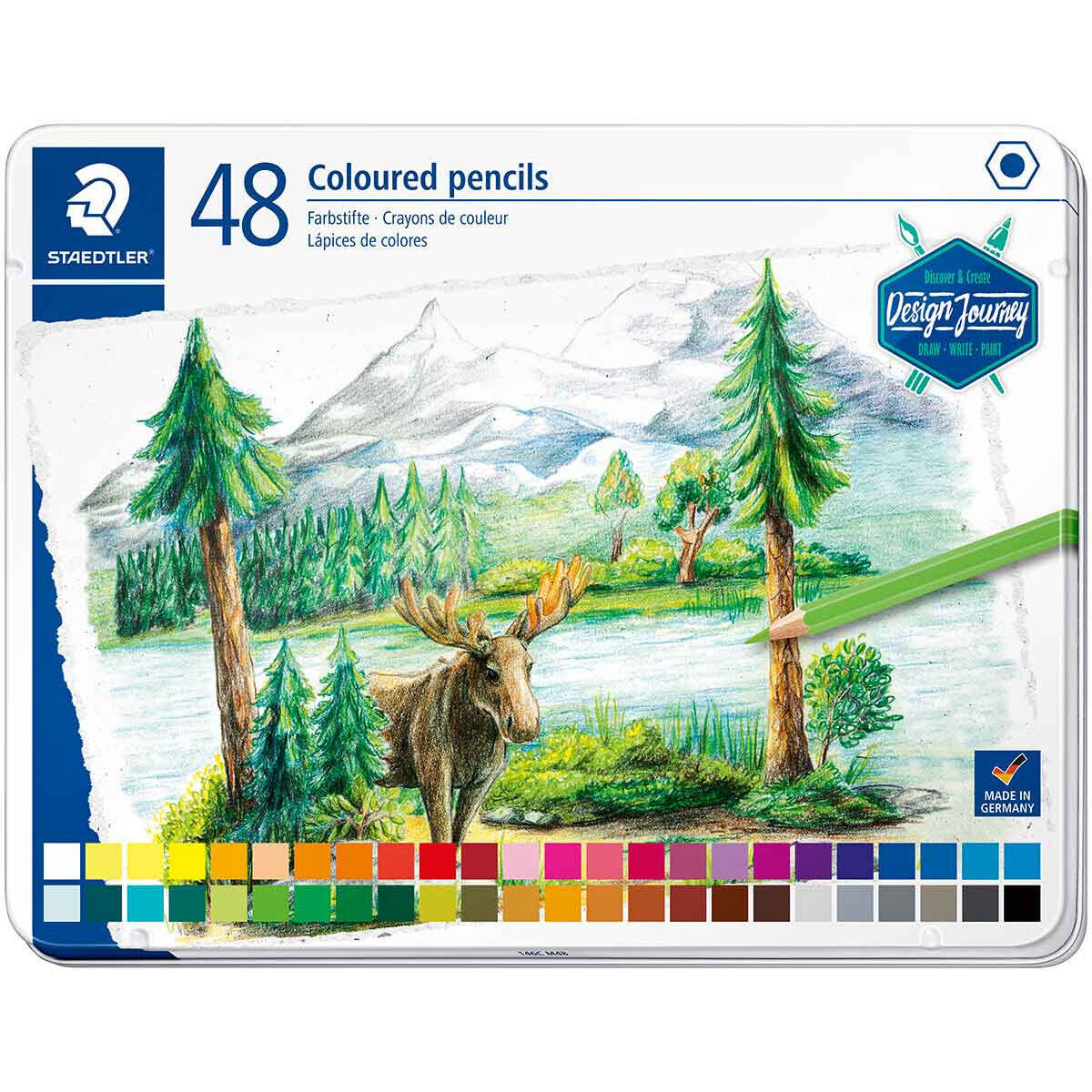 Colouring Pencils - Design Journey Colouring Pencils in a Tin Box - (Staedtler) - Pack of 48