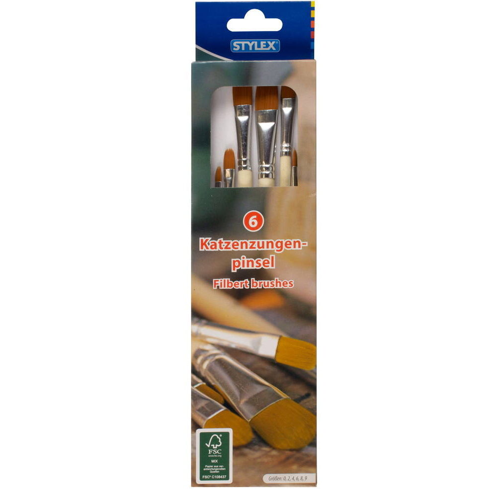 Brushes - Pack of 6 Filbert Paint Brushes - (Stylex)
