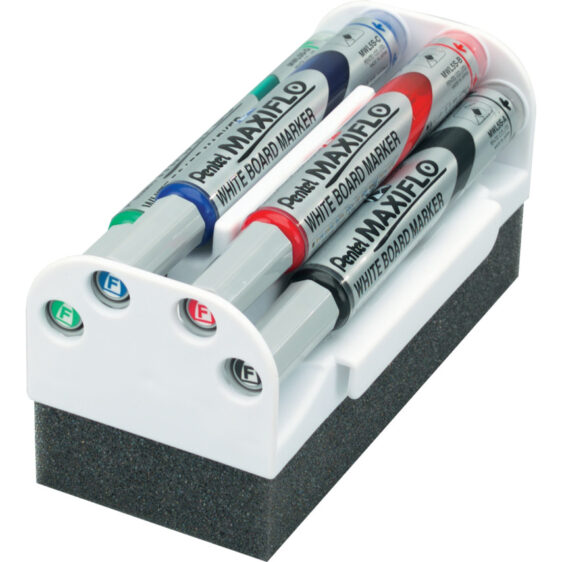 Whiteboard Markers - Drywipe Eraser & Organizer with 4 Markers - (Pentel)