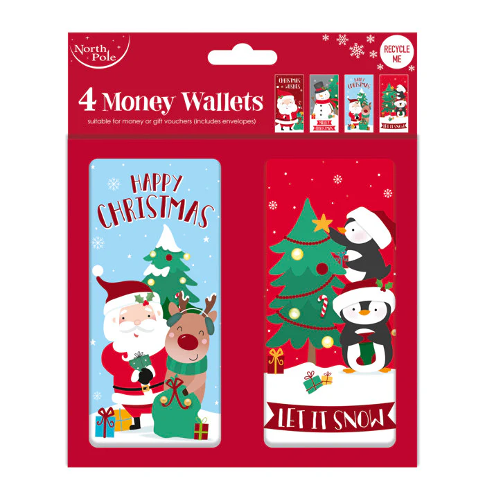 Christmas Cards - Christmas Money Wallets by 4 - Santa Cards