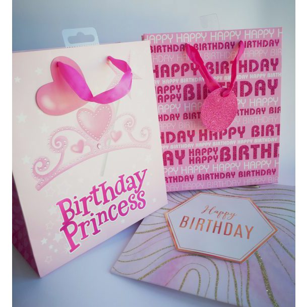Gift Bags - Pink Happy Birthday Gift Bags - (Eurowrap) - Birthday Princess