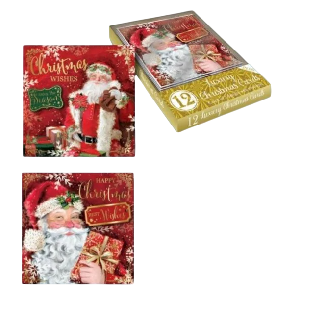 Christmas Cards - Luxury Christmas Cards by 12 - Gold Box Santa