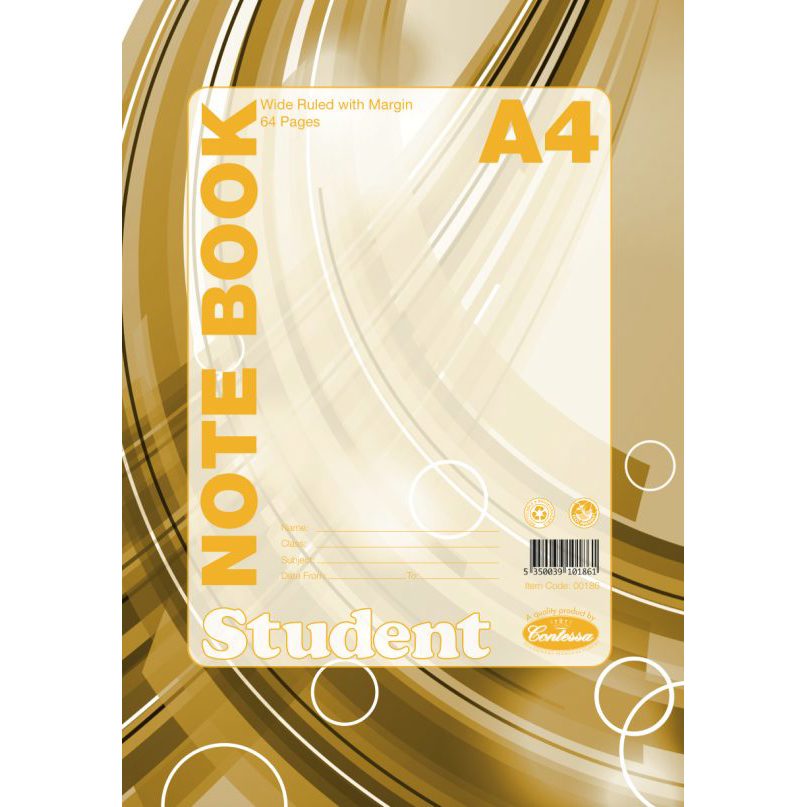 Notebooks - Student Advanced Book/Notebook A4 - (Contessa) - Wide Ruled lines with Margin