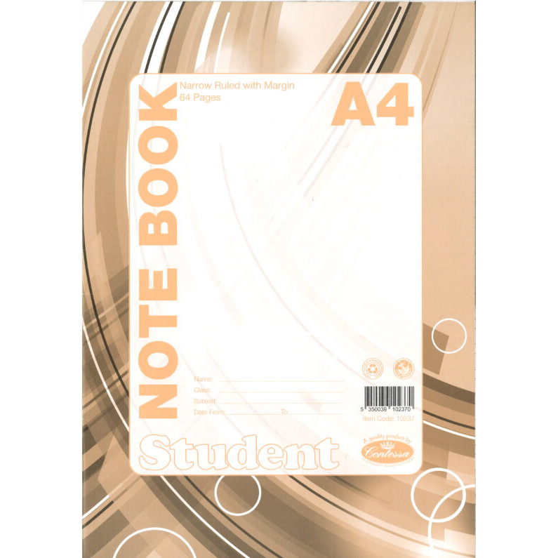 Notebooks - Student Advanced Book/Notebook A4 - (Contessa) - Narrow Ruled Lines with Margin