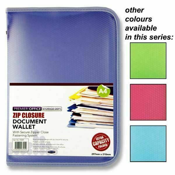 Folders - A4 Pastel Zipper File Wallet - (Premier Office)