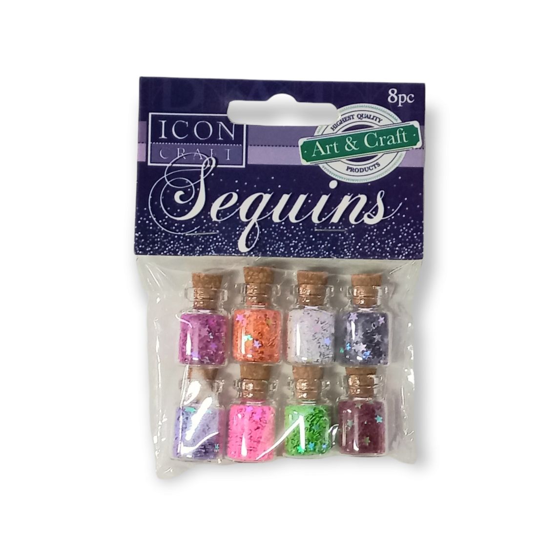 Crafts - Sequins in 8 Mini Glass bottles - (Icon Craft)