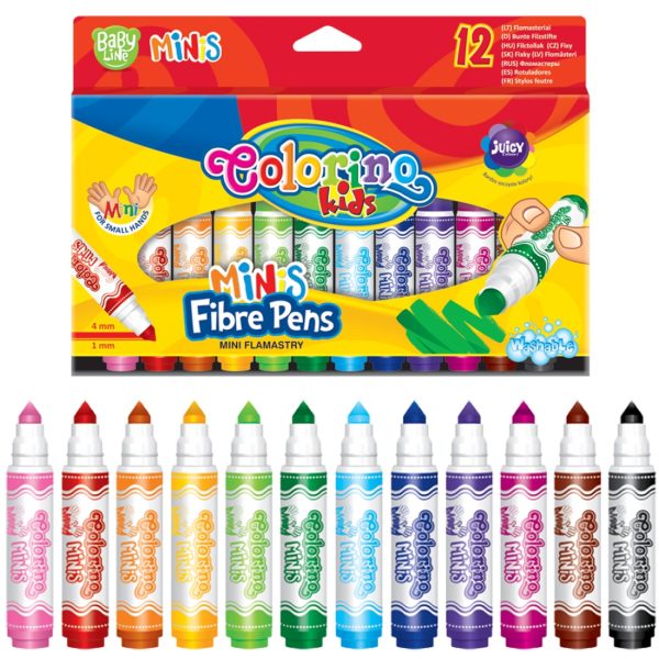 Markers - Set of 12 Mini Fibre Pens - (Colorino Kids)