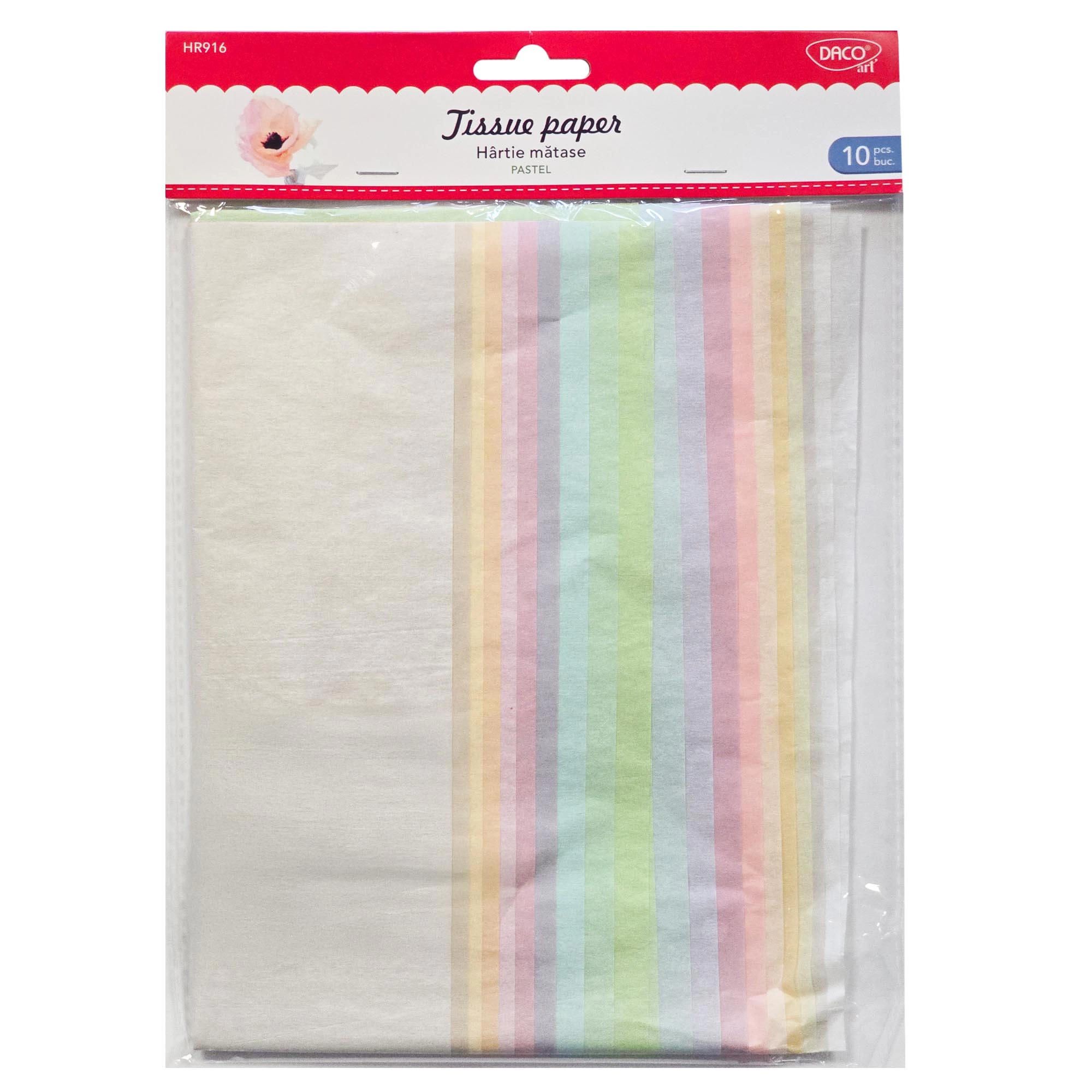 Tissue Paper - By 10 Mixed Pastel Colours - (Daco)