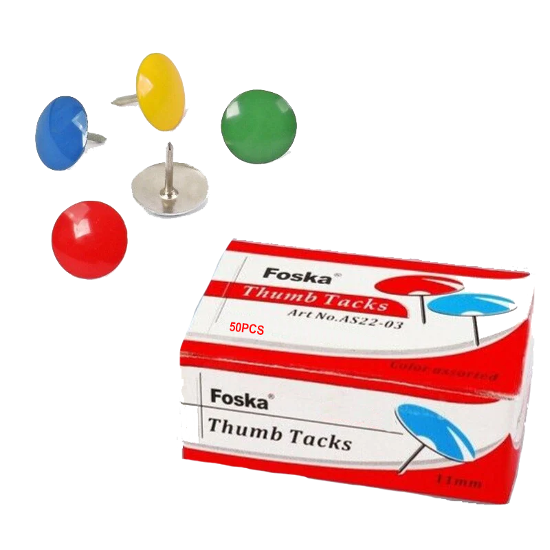 Fasteners - Coloured Thumb Tacks 50pcs - (Foska)