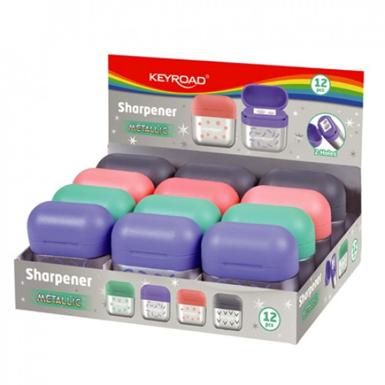 Sharpeners - 2 Hole Metallic Pencil Sharpener - (Keyroad)