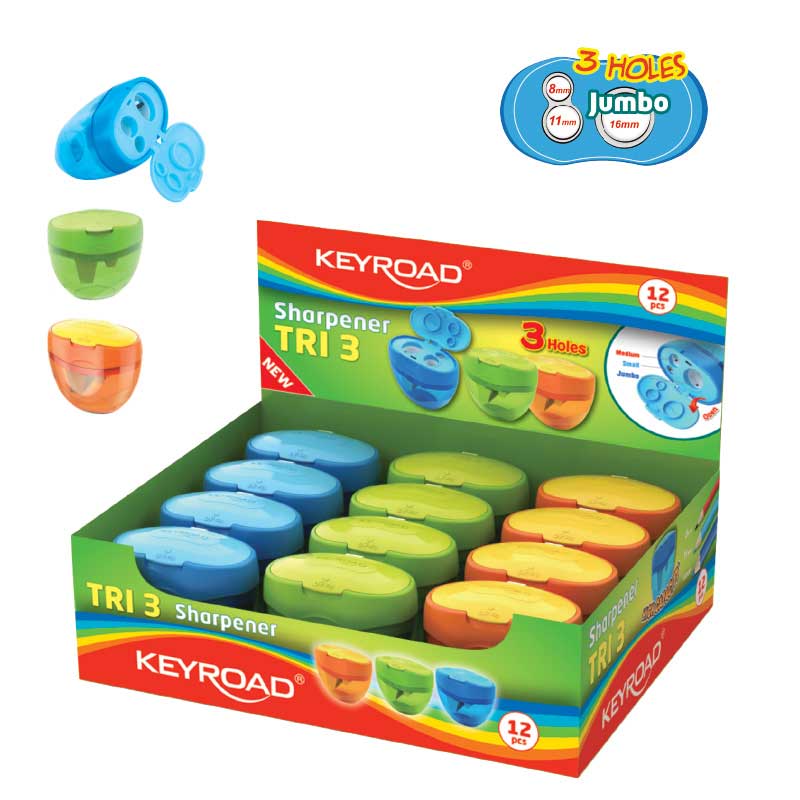 Sharpeners - Neon 3 Hole Pencil Sharpener - (Keyroad)
