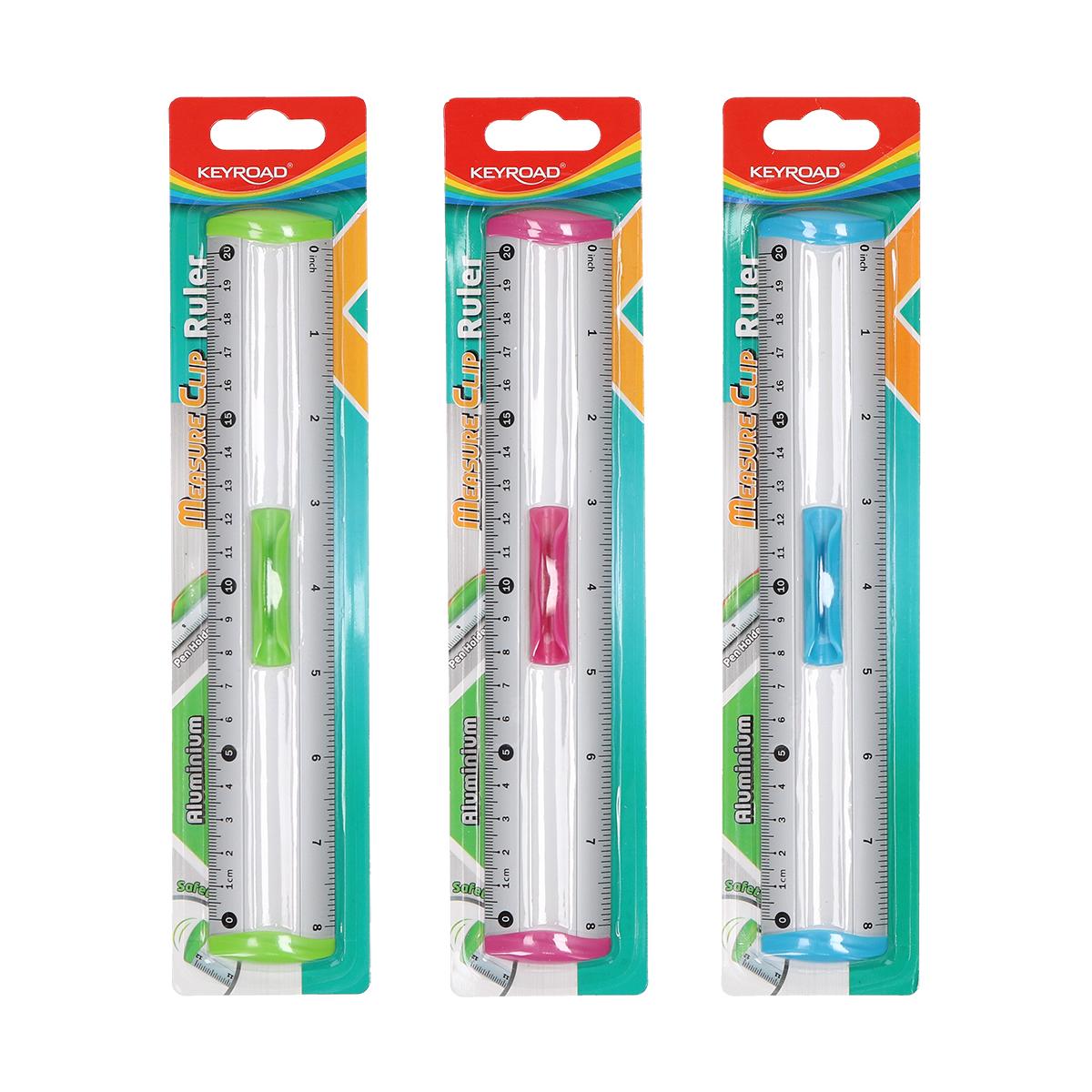 Rulers - Aluminium Measure Clip 20cm Ruler - (Keyroad)
