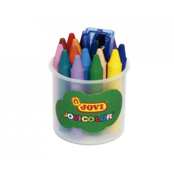Crayons - Wax 16-Color Pot + Crayon Sharpener - (JOVI)