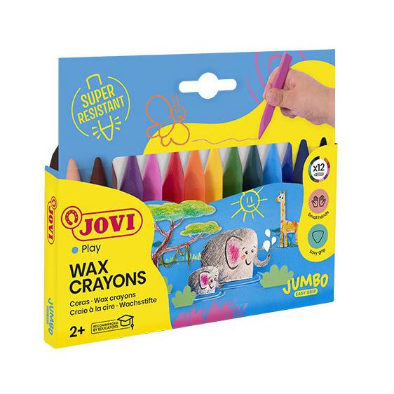 Crayons - Jumbo Triangular Wax Crayons - (JOVI) - 12 Pack