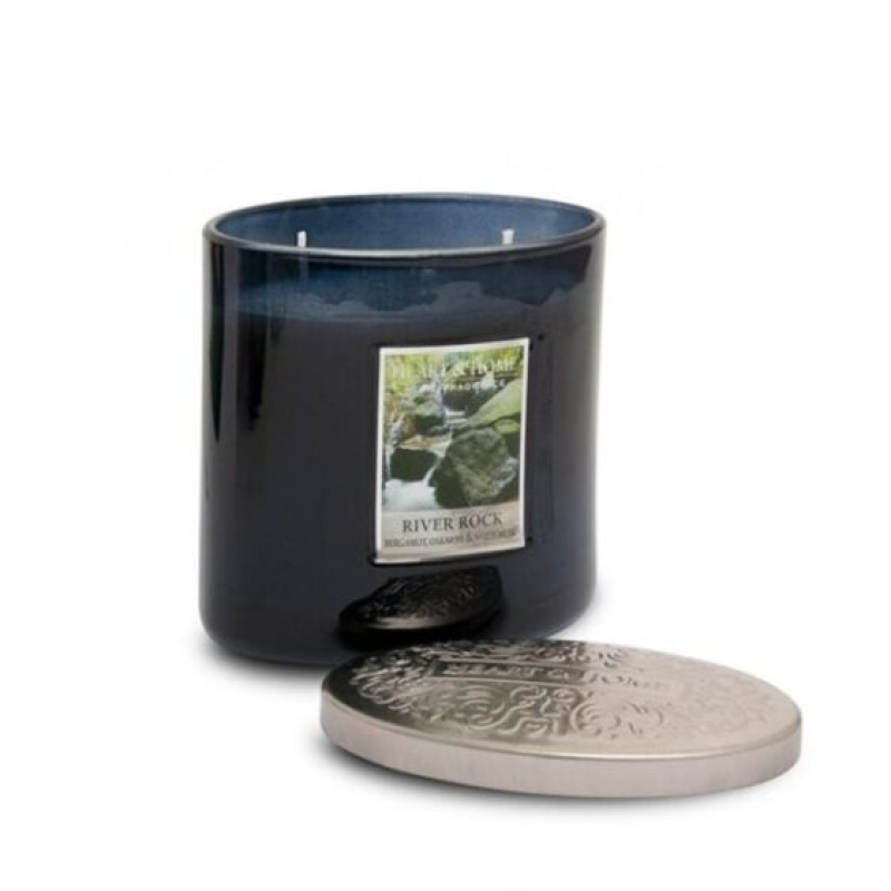 Candles - Twin Wick Candles - (Heart & Home) - River Rock