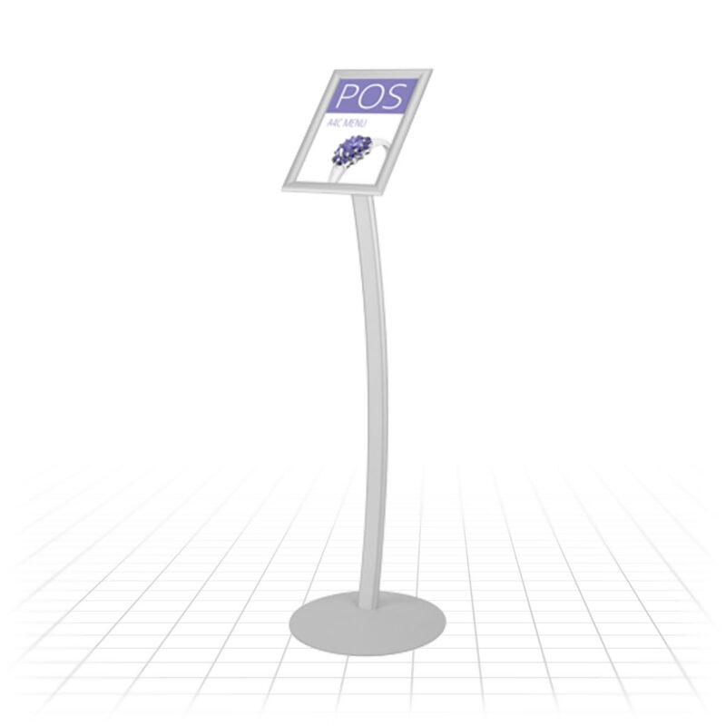 Curved Floor Display with A4 Snap Frame - Silver