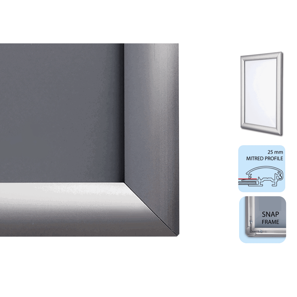 Poster Snap Frame 25mm Mitred Profile Silver Aluminium - A2