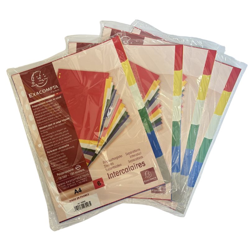 BULK DISCOUNT: Box with 100 Packets of 6 Plastic Dividers (Exacompta)