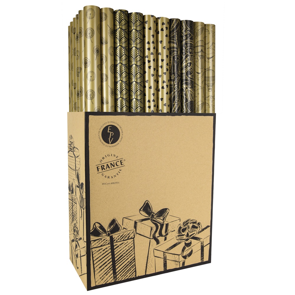 Covering - Christmas Wrapping Paper Roll 70cm x 2m (Chic) - Black Leaves