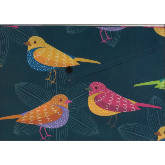 Folders - Patterned A4 Button Folder - (Tiger) - Bird Design