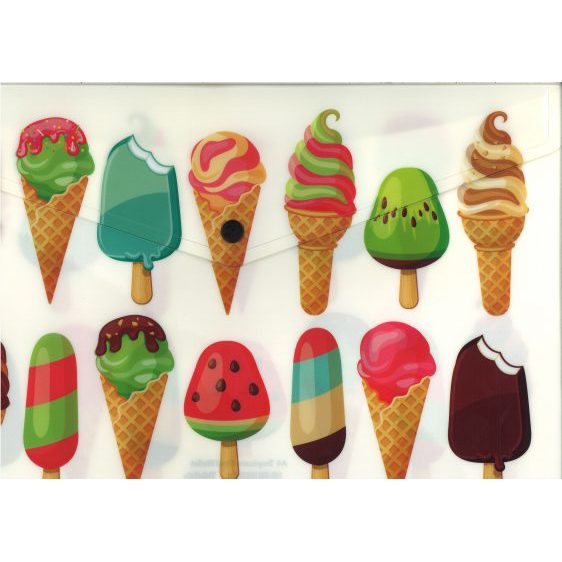 Folders - Patterned A4 Button Folder - (Tiger) - Ice Cream Design