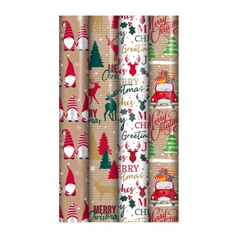 Covering - Christmas Wrapping Paper Roll - (North Pole) - Brown with Gnomes