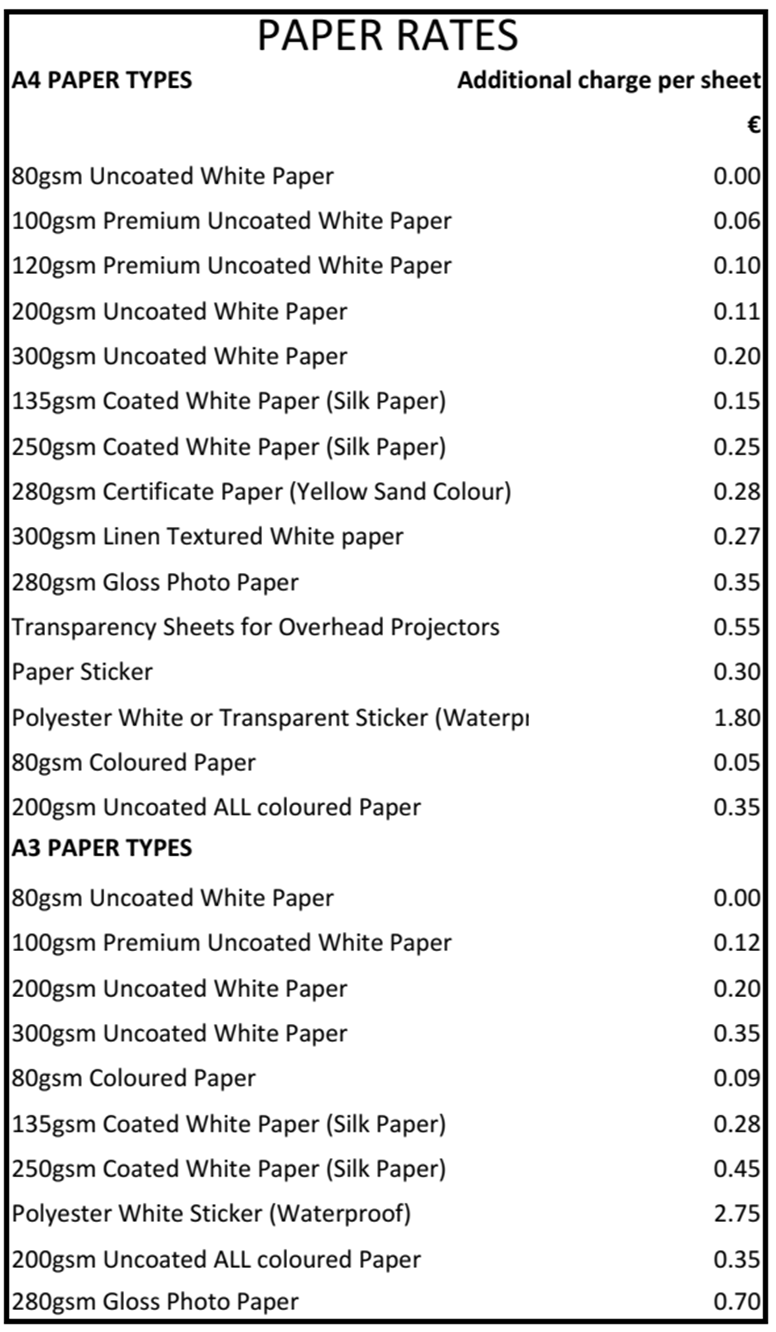 Rates for Document Printing | CopyQuick