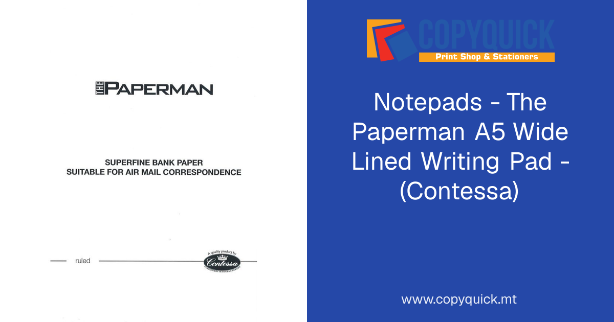 Notepads - The Paperman A5 Wide Lined Writing Pad - (Contessa) | CopyQuick