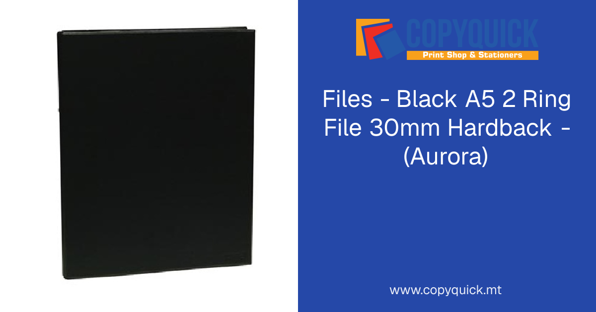 Files - Black A5 2 Ring File 30mm Hardback - (Aurora) | CopyQuick