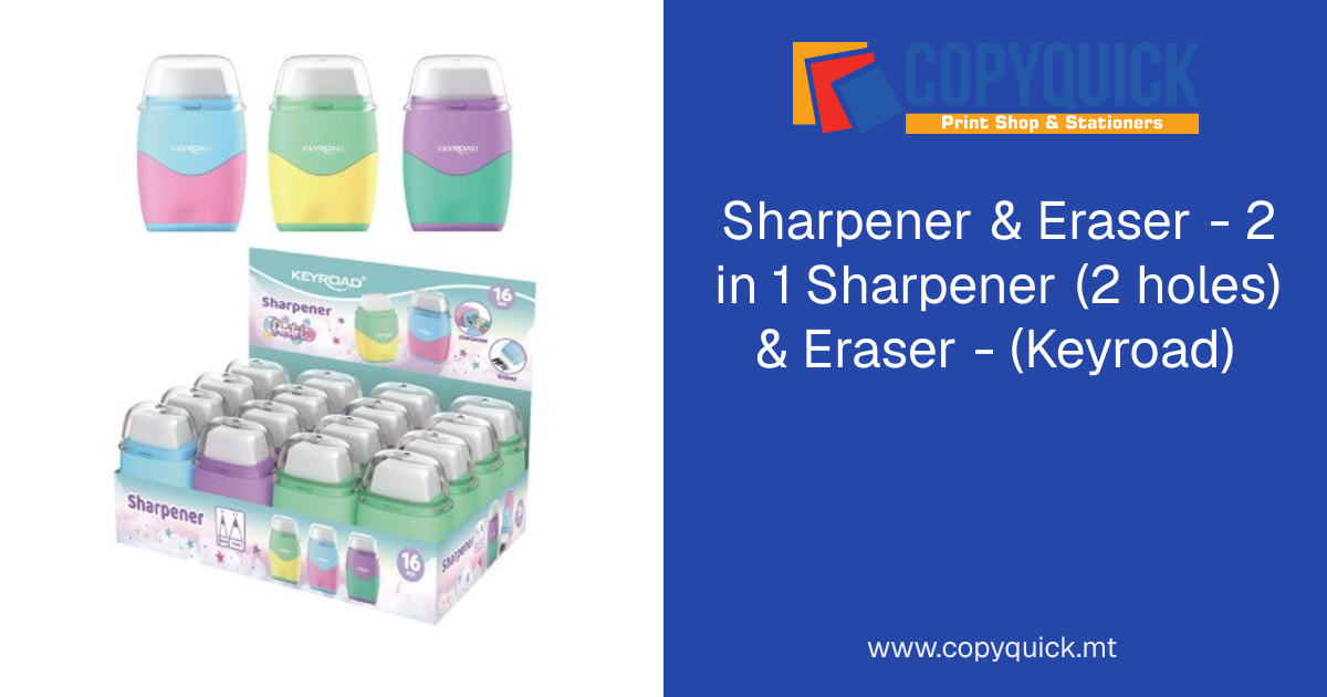 Sharpener & Eraser - 2 in 1 Sharpener (2 holes) & Eraser - (Keyroad ...