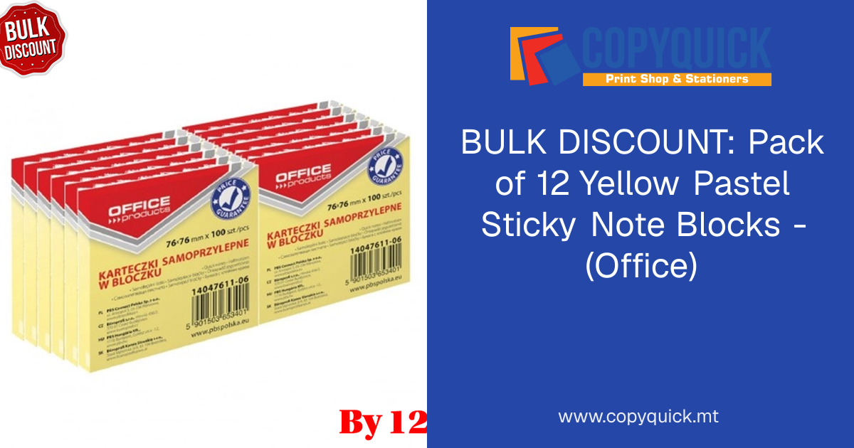 BULK DISCOUNT: Pack of 12 Yellow Pastel Sticky Note Blocks - (Office ...