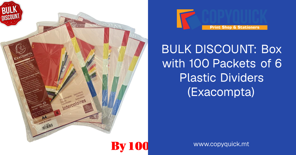 BULK DISCOUNT: Box with 100 Packets of 6 Plastic Dividers (Exacompta ...